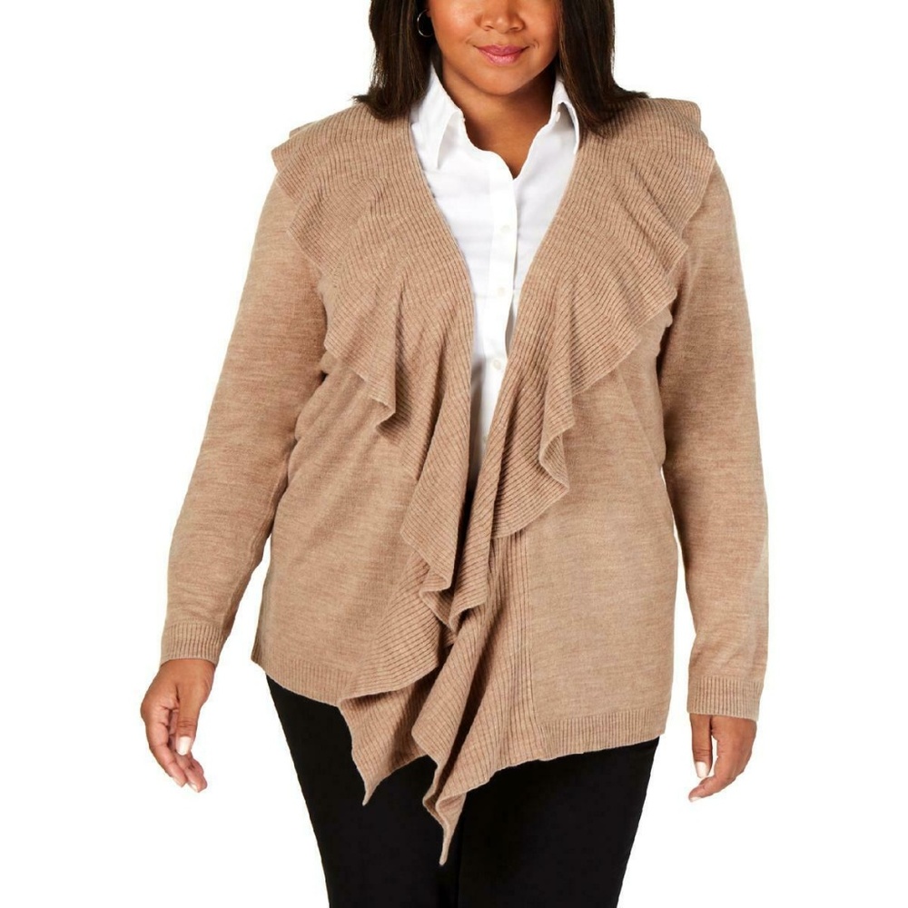 Karen Scott Ruffle Trim Luxsoft Cardigan Sweater
